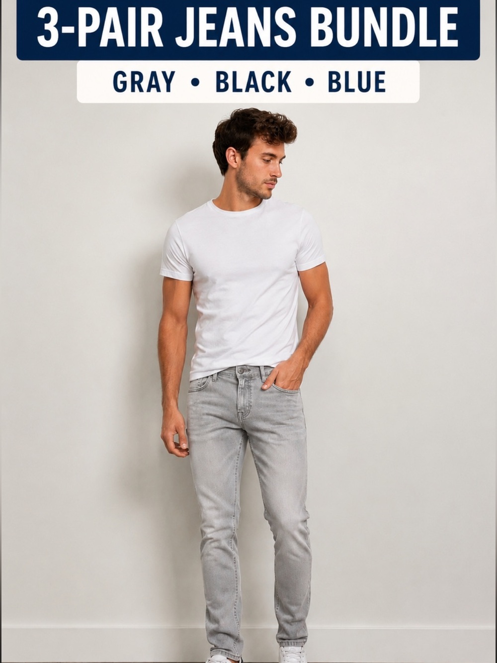 3 Pair Bundle AE Men’s Jeans Bundle 26x28 Gray, Black and Blue Slim